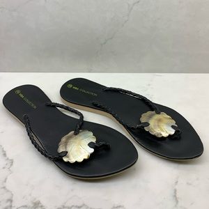 Black Leather Shell Sandals